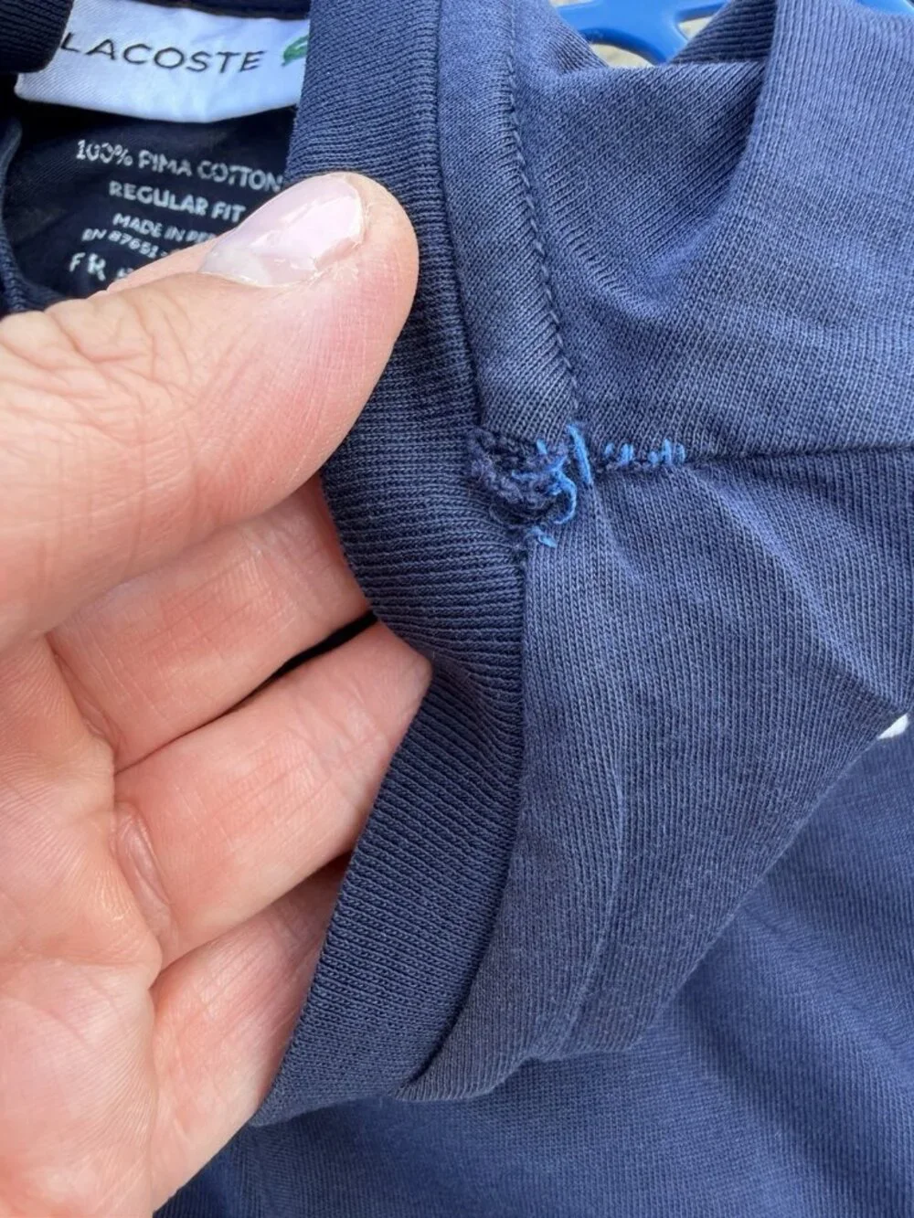 LACOSTE 100% pima cotton vneck navy blue tshirt logo L tenniscore capsule